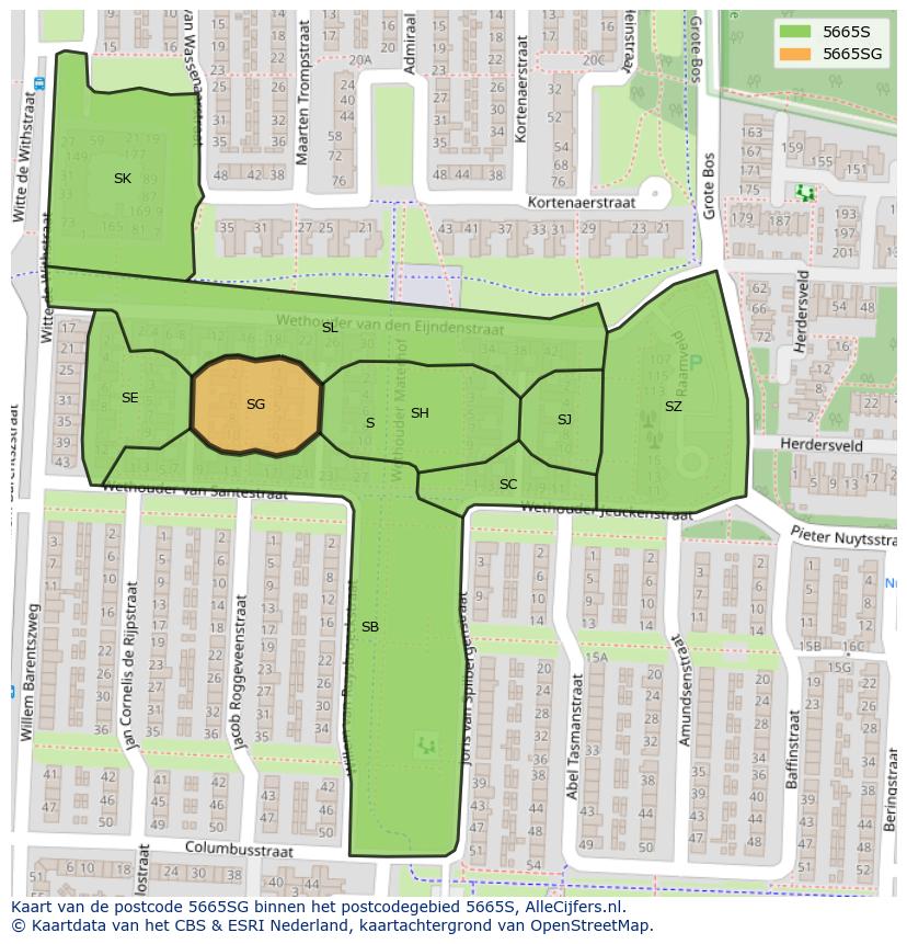 Afbeelding van het postcodegebied 5665 SG op de kaart.