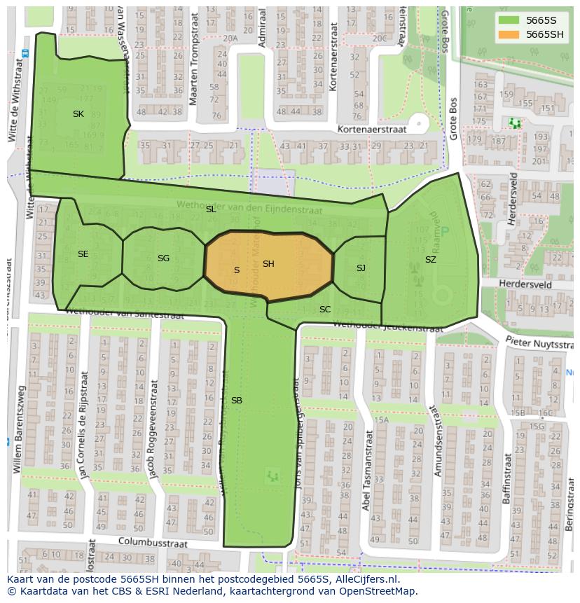 Afbeelding van het postcodegebied 5665 SH op de kaart.