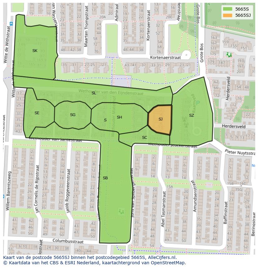 Afbeelding van het postcodegebied 5665 SJ op de kaart.