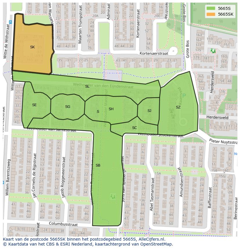Afbeelding van het postcodegebied 5665 SK op de kaart.