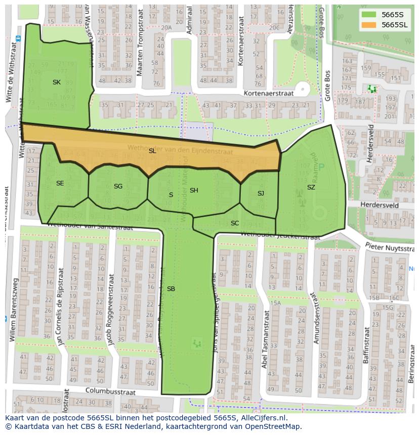 Afbeelding van het postcodegebied 5665 SL op de kaart.