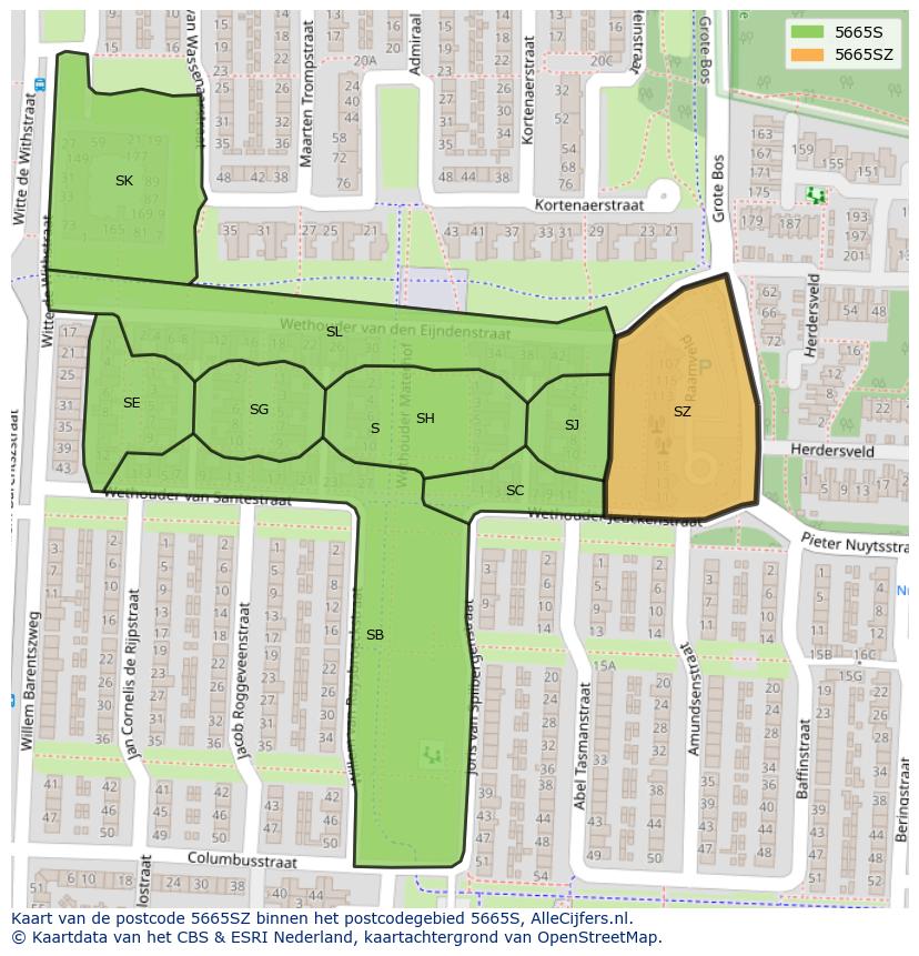 Afbeelding van het postcodegebied 5665 SZ op de kaart.
