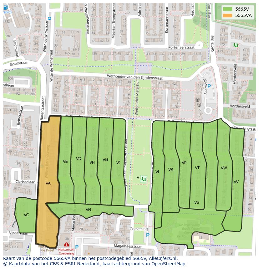 Afbeelding van het postcodegebied 5665 VA op de kaart.