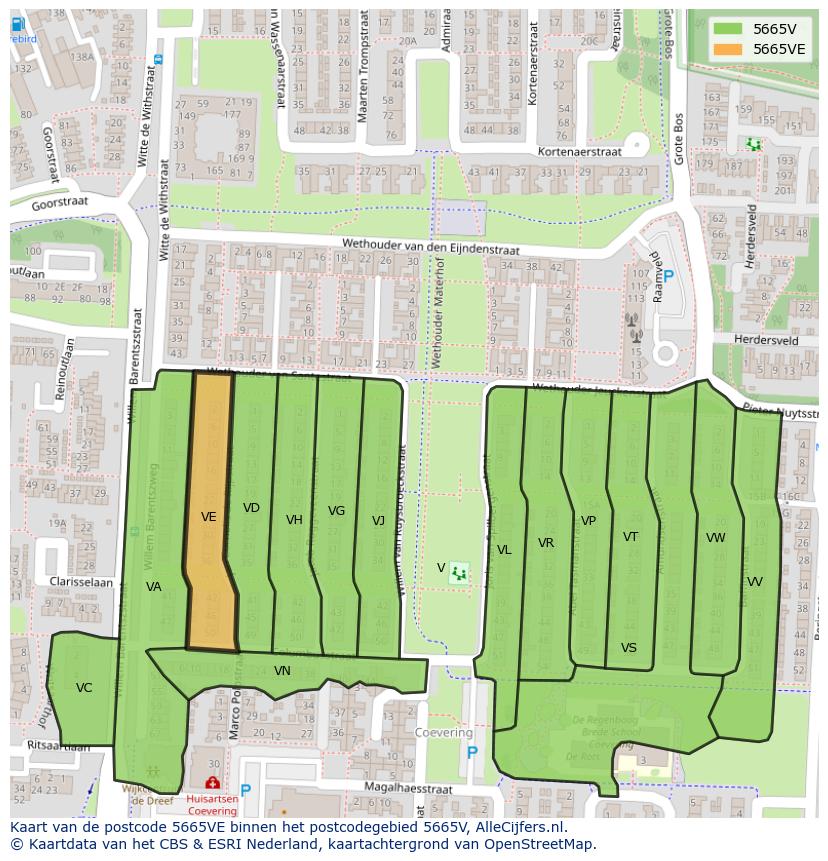 Afbeelding van het postcodegebied 5665 VE op de kaart.