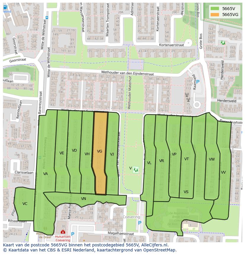 Afbeelding van het postcodegebied 5665 VG op de kaart.