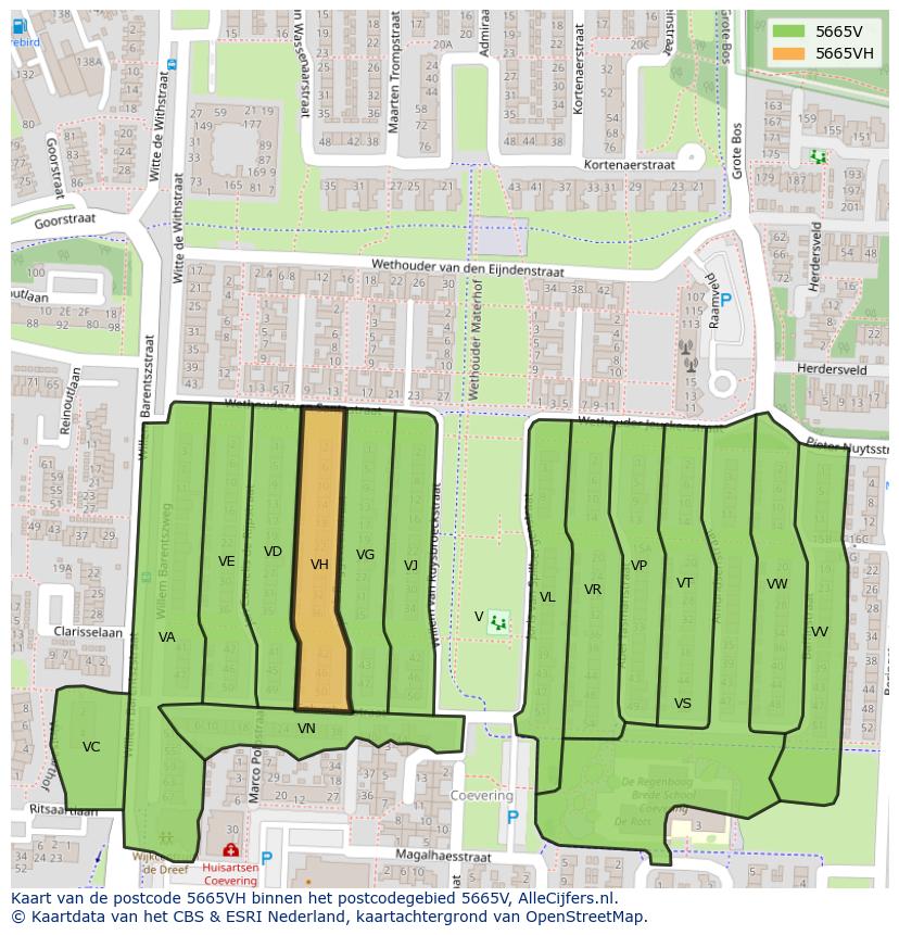 Afbeelding van het postcodegebied 5665 VH op de kaart.