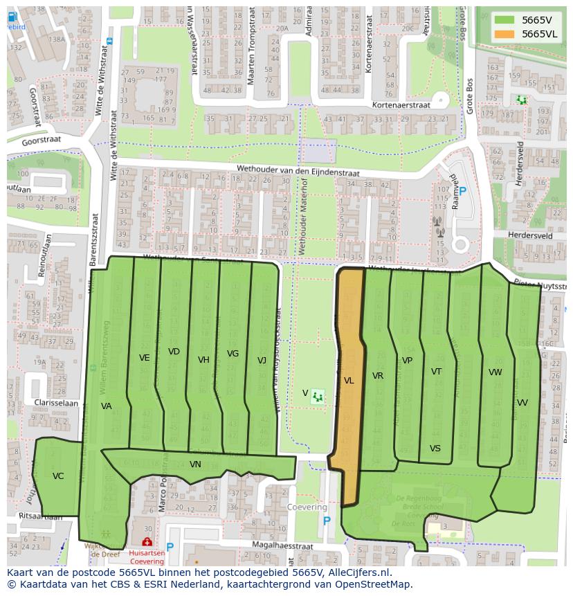Afbeelding van het postcodegebied 5665 VL op de kaart.
