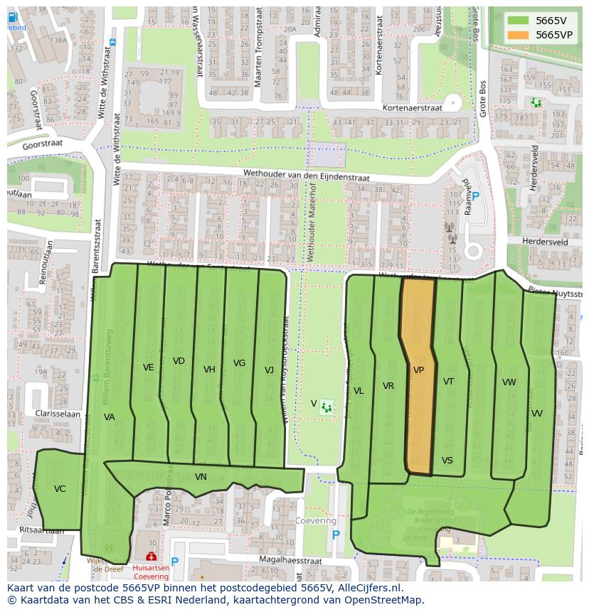 Afbeelding van het postcodegebied 5665 VP op de kaart.
