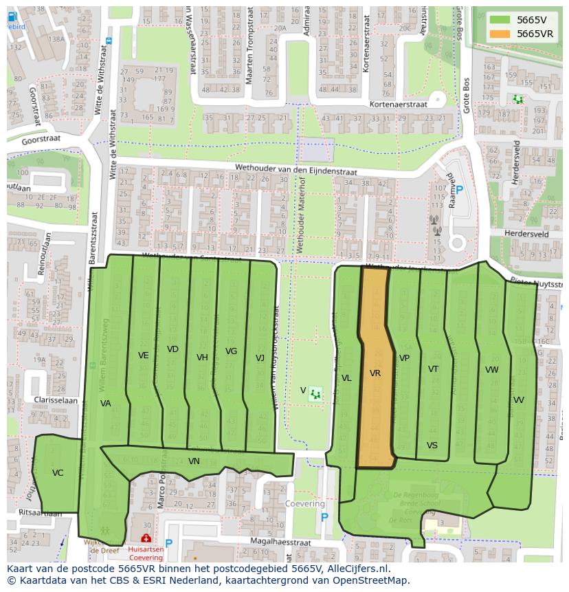 Afbeelding van het postcodegebied 5665 VR op de kaart.