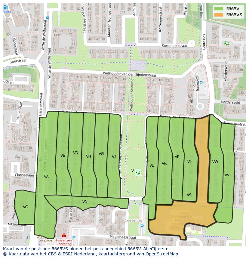 Afbeelding van het postcodegebied 5665 VS op de kaart.