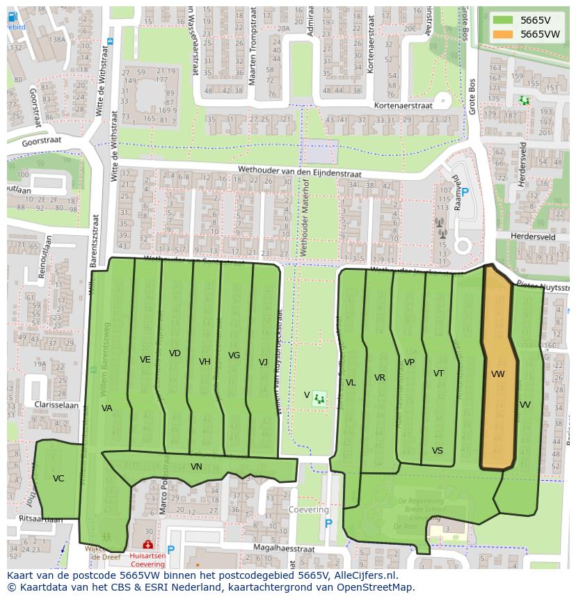 Afbeelding van het postcodegebied 5665 VW op de kaart.