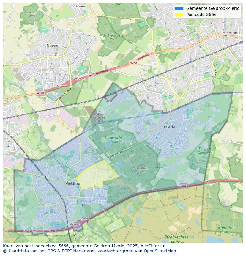 Afbeelding van het postcodegebied 5666 op de kaart.