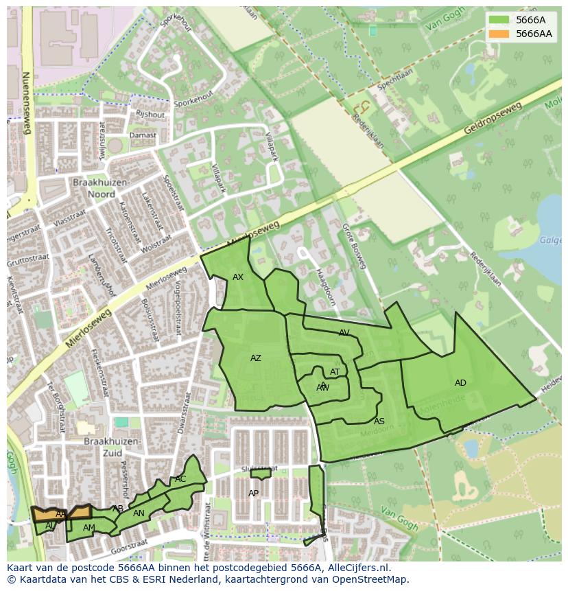 Afbeelding van het postcodegebied 5666 AA op de kaart.
