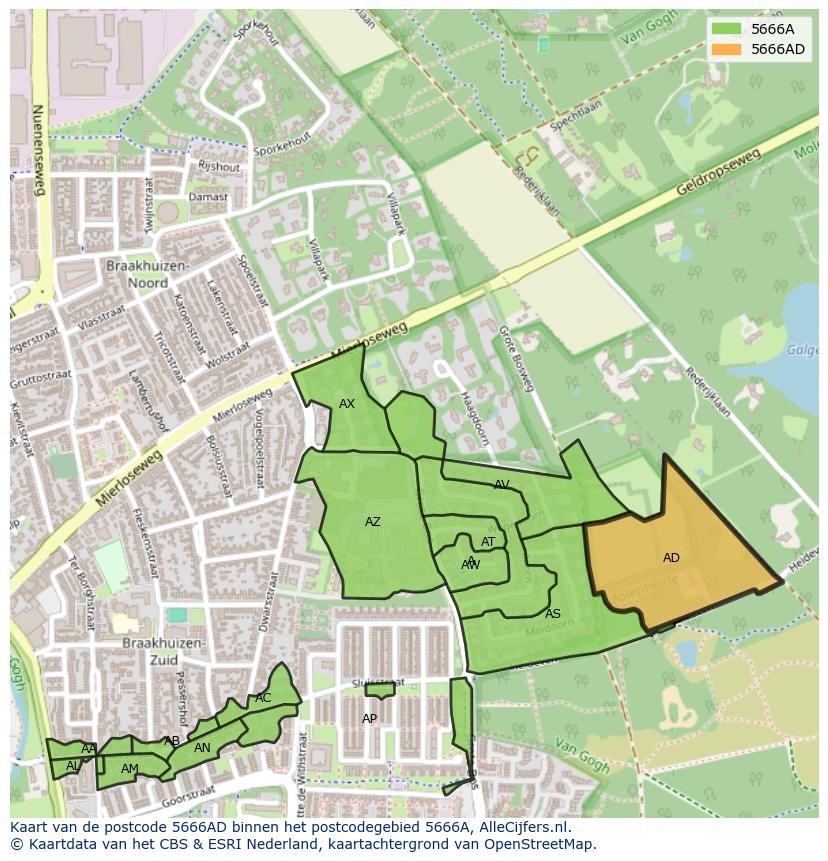 Afbeelding van het postcodegebied 5666 AD op de kaart.