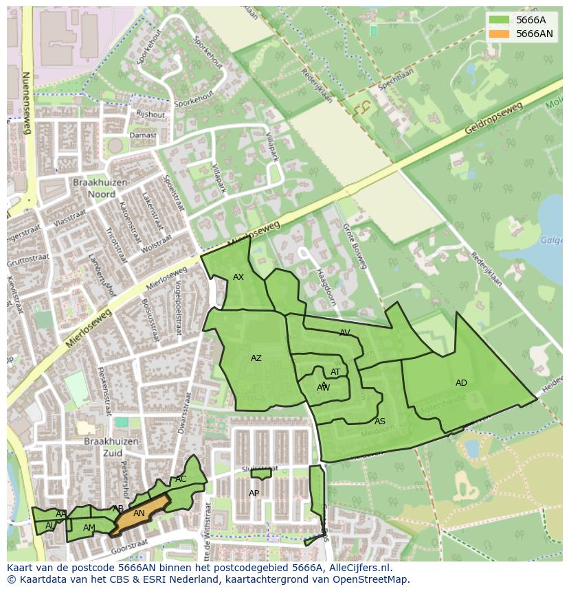 Afbeelding van het postcodegebied 5666 AN op de kaart.