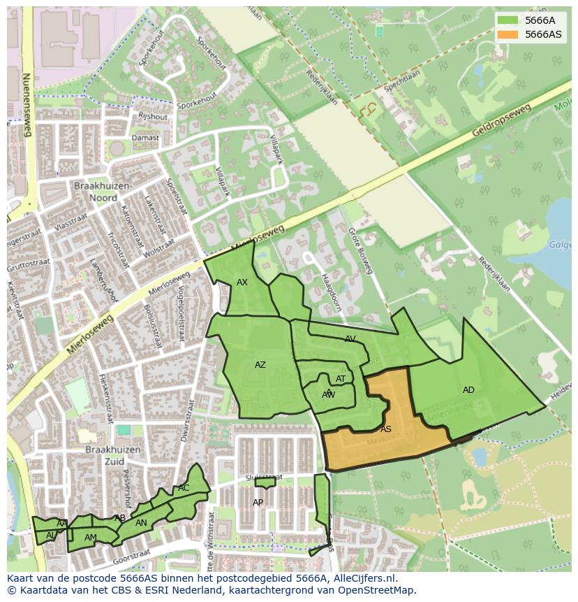 Afbeelding van het postcodegebied 5666 AS op de kaart.