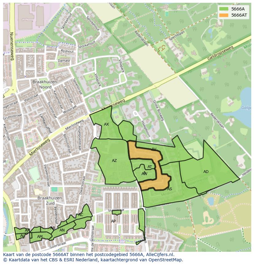 Afbeelding van het postcodegebied 5666 AT op de kaart.