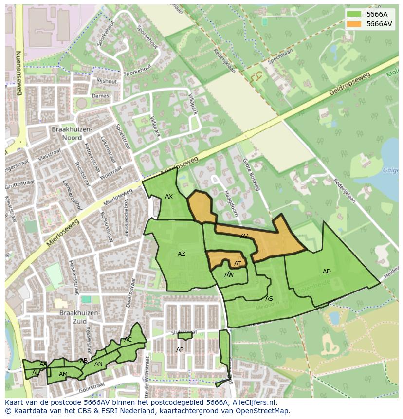 Afbeelding van het postcodegebied 5666 AV op de kaart.