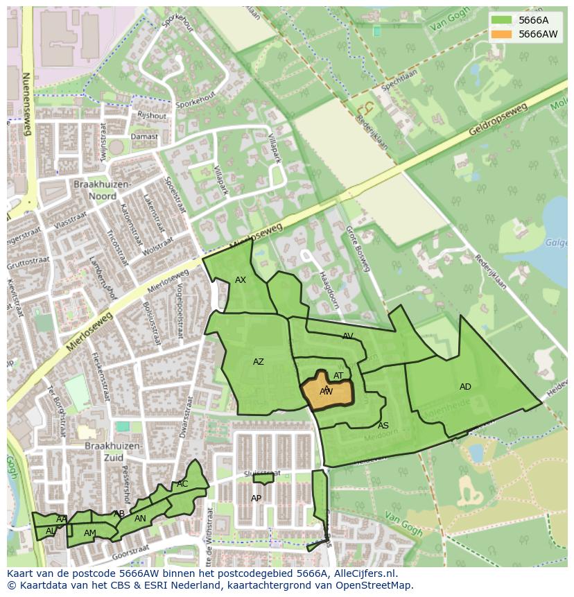 Afbeelding van het postcodegebied 5666 AW op de kaart.