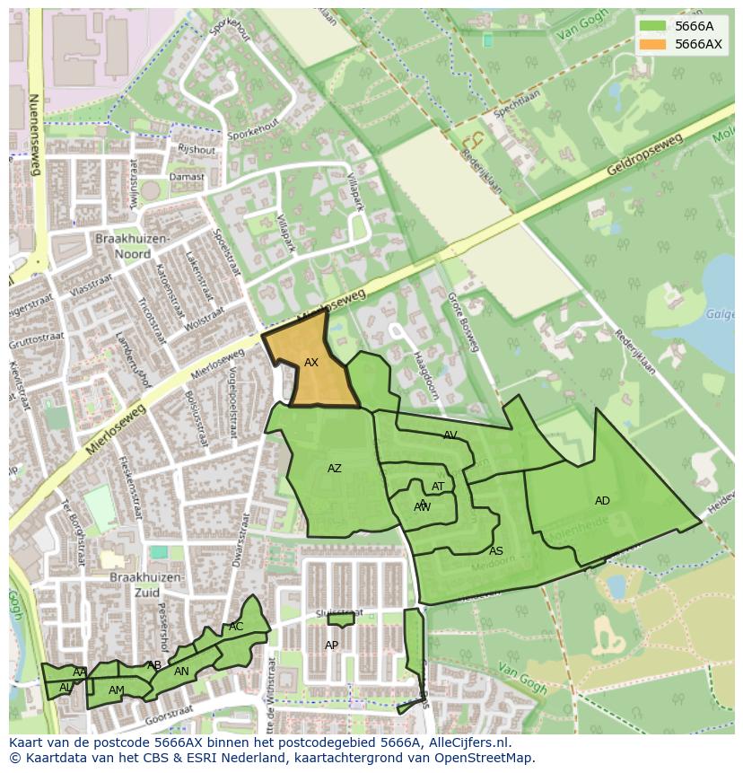 Afbeelding van het postcodegebied 5666 AX op de kaart.