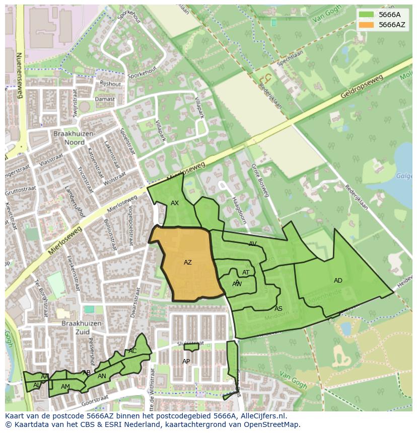 Afbeelding van het postcodegebied 5666 AZ op de kaart.