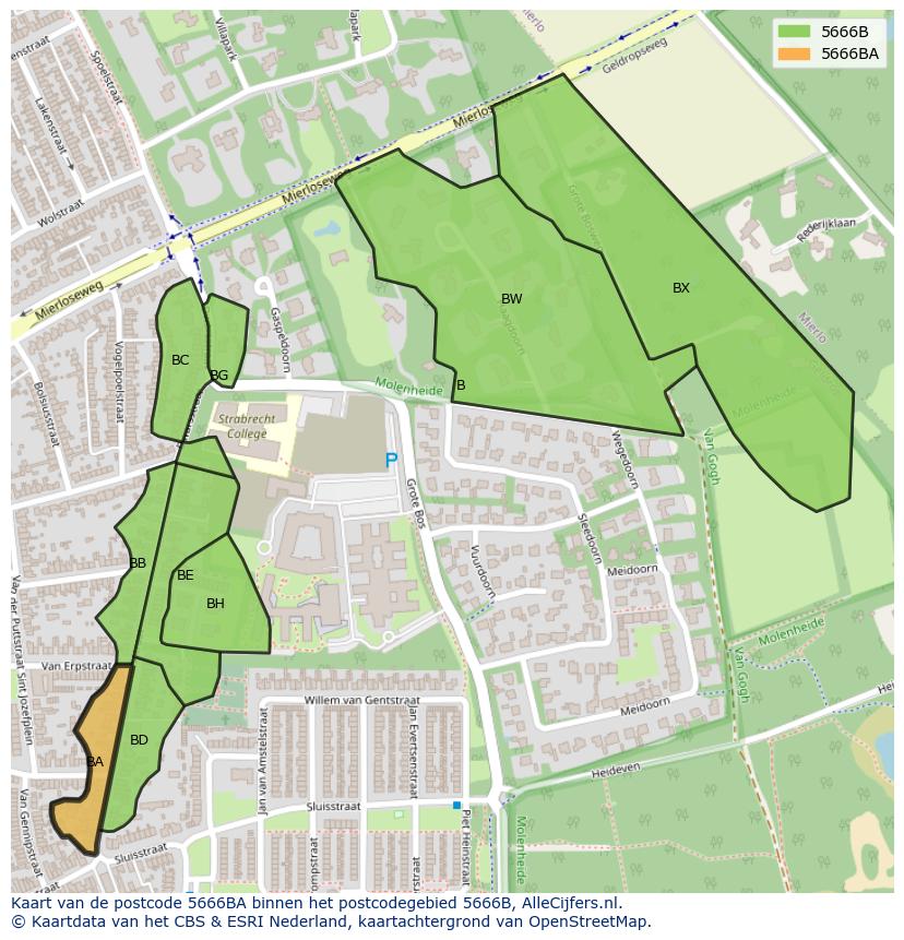 Afbeelding van het postcodegebied 5666 BA op de kaart.