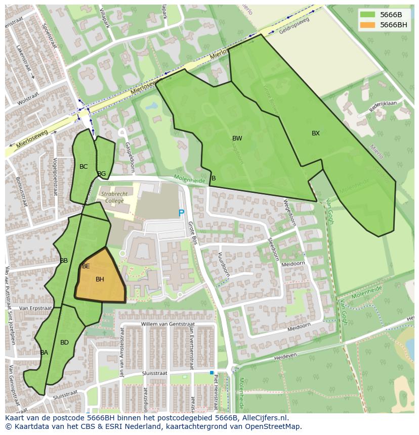 Afbeelding van het postcodegebied 5666 BH op de kaart.