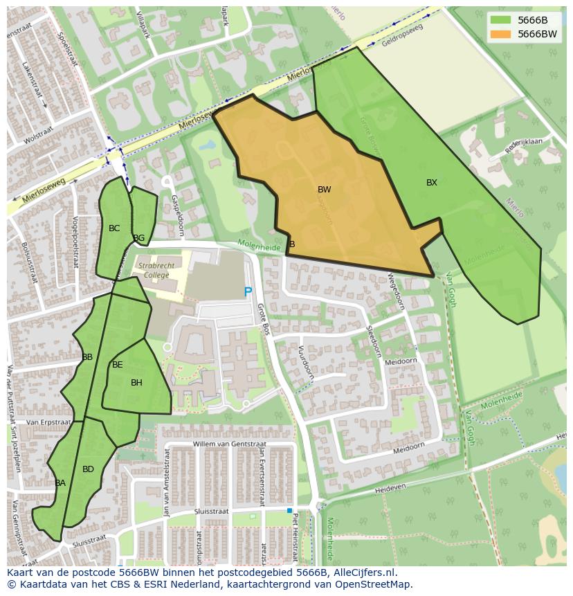 Afbeelding van het postcodegebied 5666 BW op de kaart.