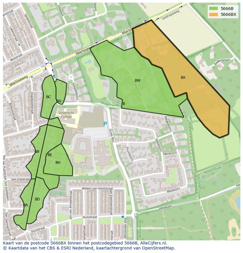 Afbeelding van het postcodegebied 5666 BX op de kaart.