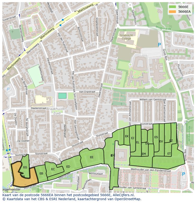 Afbeelding van het postcodegebied 5666 EA op de kaart.
