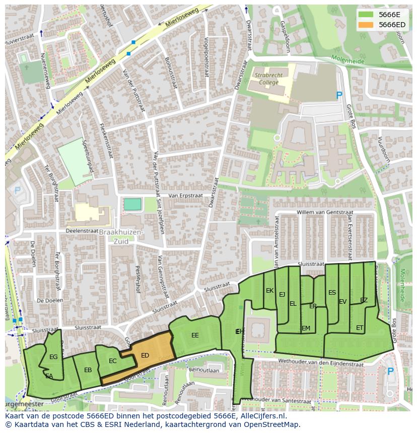 Afbeelding van het postcodegebied 5666 ED op de kaart.
