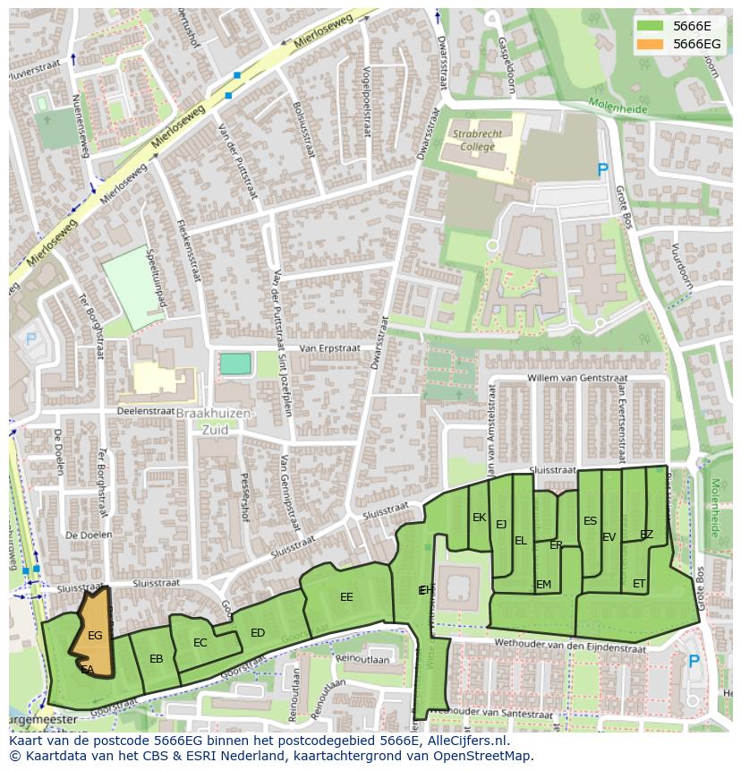Afbeelding van het postcodegebied 5666 EG op de kaart.