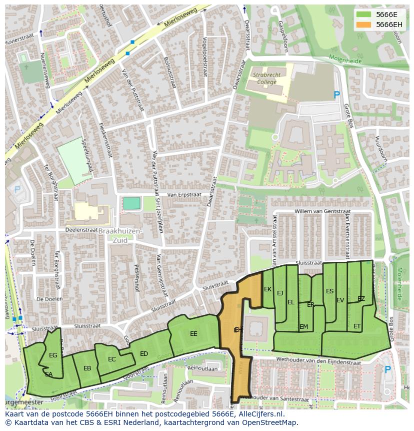 Afbeelding van het postcodegebied 5666 EH op de kaart.