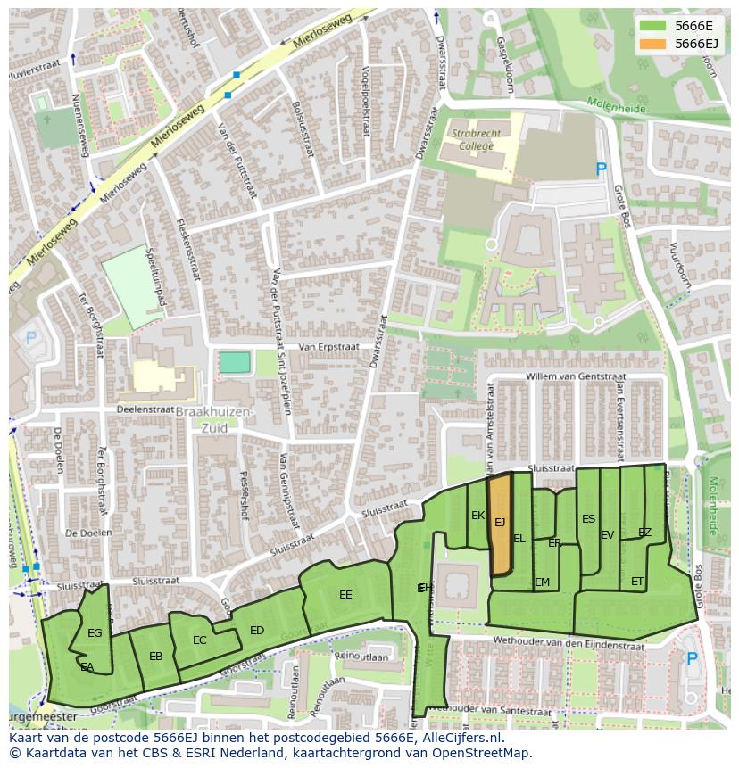 Afbeelding van het postcodegebied 5666 EJ op de kaart.