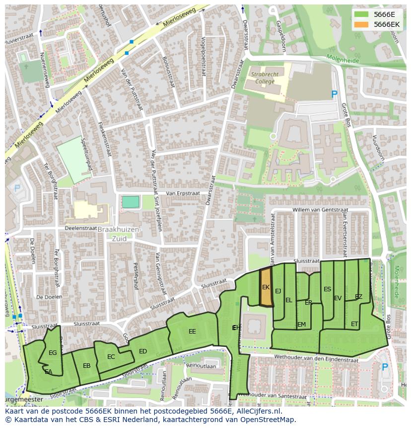 Afbeelding van het postcodegebied 5666 EK op de kaart.
