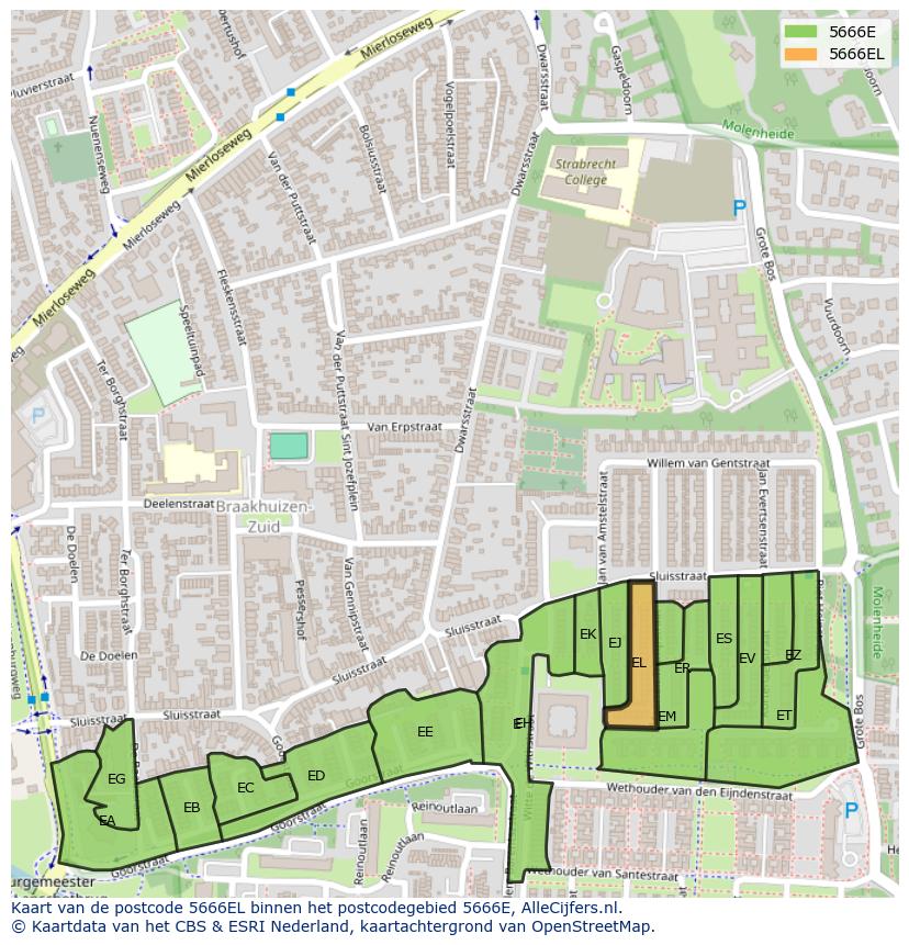 Afbeelding van het postcodegebied 5666 EL op de kaart.