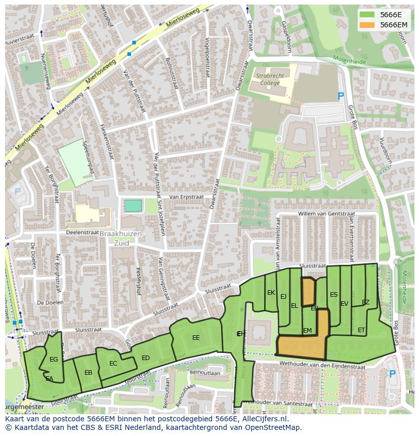Afbeelding van het postcodegebied 5666 EM op de kaart.