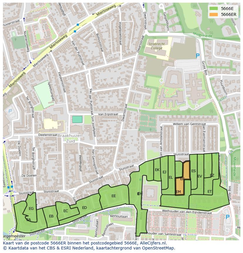 Afbeelding van het postcodegebied 5666 ER op de kaart.
