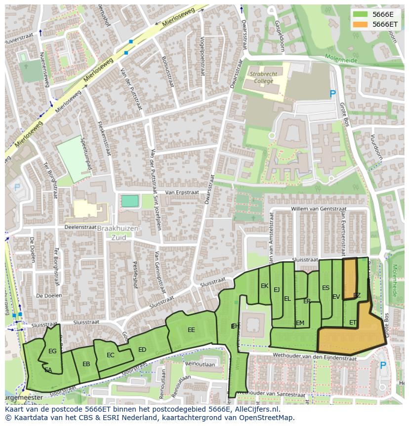 Afbeelding van het postcodegebied 5666 ET op de kaart.