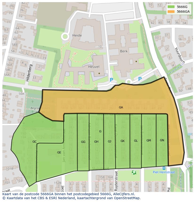 Afbeelding van het postcodegebied 5666 GA op de kaart.