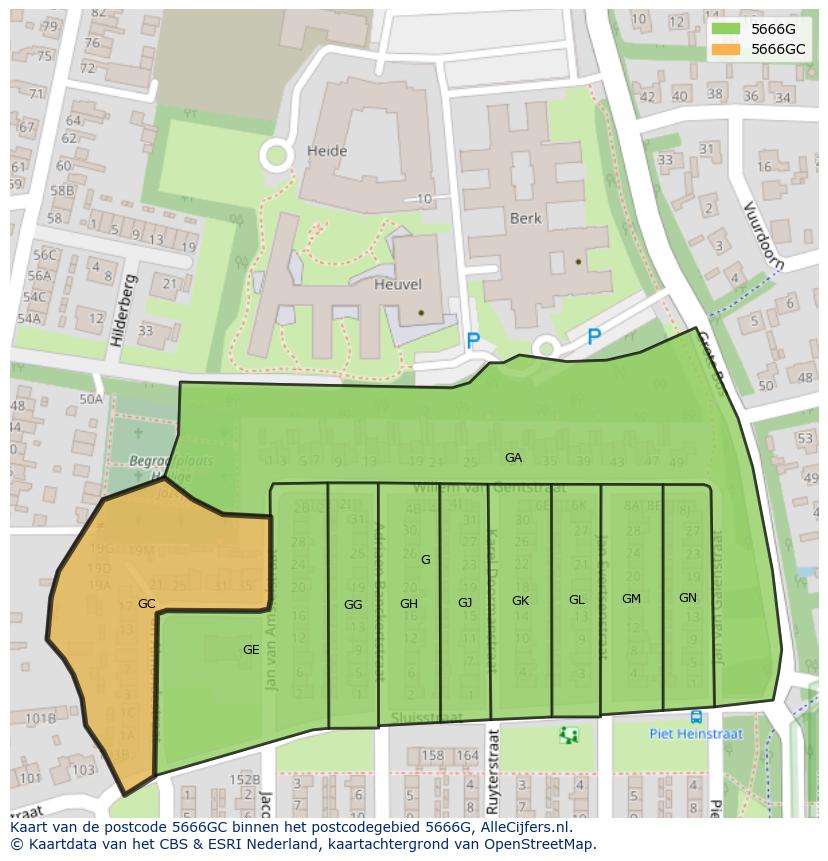 Afbeelding van het postcodegebied 5666 GC op de kaart.