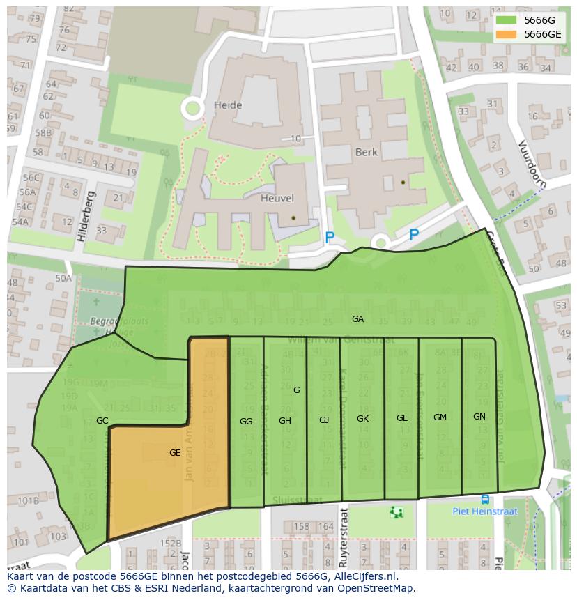 Afbeelding van het postcodegebied 5666 GE op de kaart.