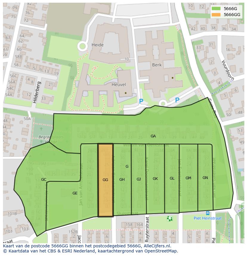 Afbeelding van het postcodegebied 5666 GG op de kaart.