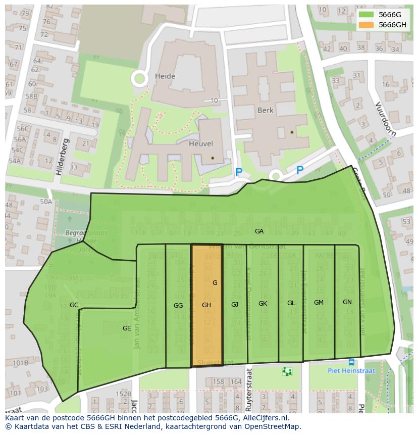 Afbeelding van het postcodegebied 5666 GH op de kaart.