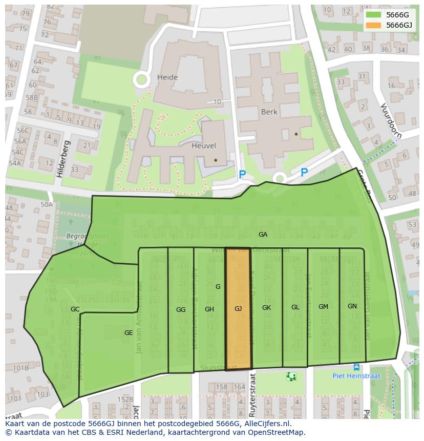 Afbeelding van het postcodegebied 5666 GJ op de kaart.