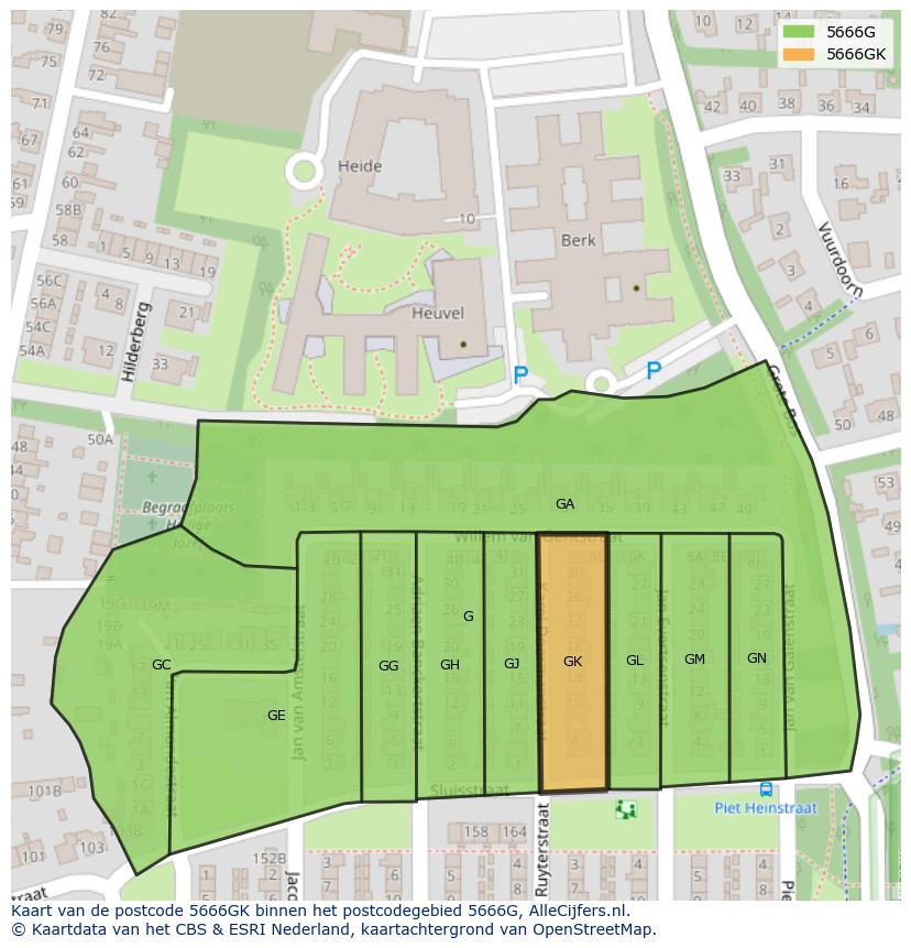 Afbeelding van het postcodegebied 5666 GK op de kaart.
