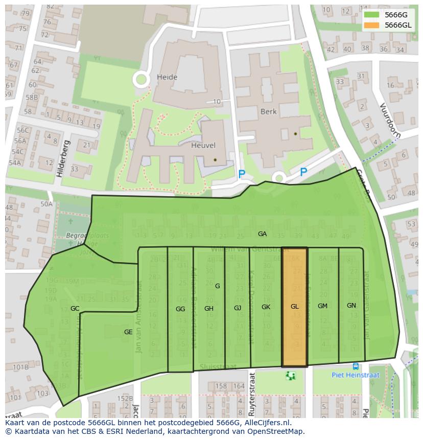 Afbeelding van het postcodegebied 5666 GL op de kaart.