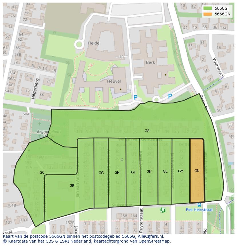 Afbeelding van het postcodegebied 5666 GN op de kaart.