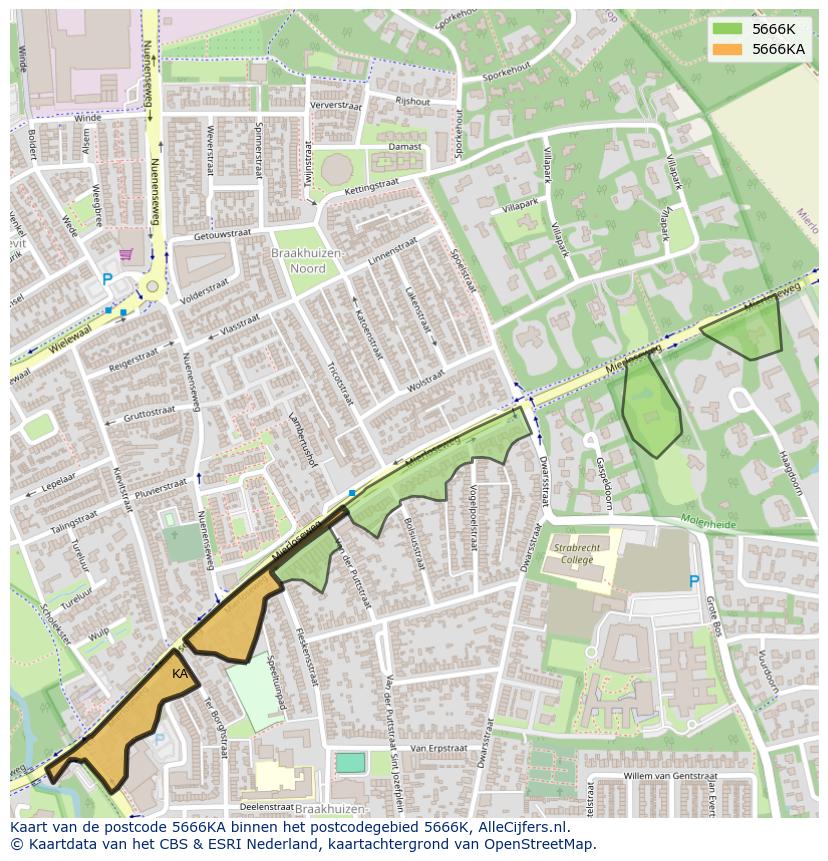 Afbeelding van het postcodegebied 5666 KA op de kaart.