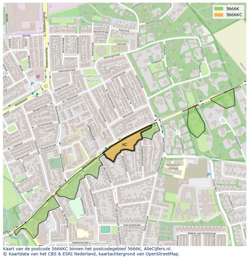 Afbeelding van het postcodegebied 5666 KC op de kaart.